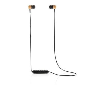 Bambusowe bezprzewodowe słuchawki douszne z logo