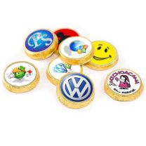 Czekoladowy medal reklamowy 32 mm z etykietą z logo - CZEK23 - Agencja Point