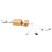 Kabel USB z bambusowym brelokiem, uchwyt na telefon z nadrukiem logo - AP722143 - Agencja Point