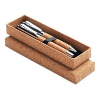Korkowy zestaw do pisania - pióro i długopis z nadrukiem reklamowym - MO9678-40 - Agencja Point