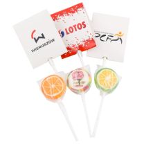 Małe lizaki deseniowe w kartoniku z logo - LIZ21 - Agencja Point