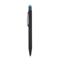Długopis, touch pen, czarny gumowany trzon, grawer ukazuje błyszczącą powierzchnię w kolorze gumowej końcówki