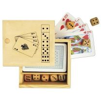 Zestaw gier - karty i kości w drewnianym pudełku z logo - V6209-00 - Agencja Point