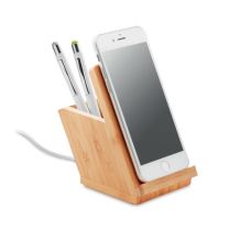 Bezprzewodowa ładowarka, bambusowy pojemnik z nadrukiem logo - MO9914-40 - Agencja Point
