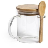 Reklamowy kubek 420 ml z logo, z bambusową pokrywką i łyżeczką - V0878-16 - Agencja Point