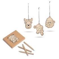 Drewniane ozdoby choinkowe LAPONIA, 12 szt. z nadrukiem logo - CX1059-05 - Agencja Point